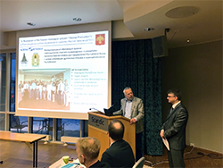 Hans Borchsenius from Norsk Energi and Alexander Gibezh, Senior Deputy Minister, Ministry of Industry, Natural Resources, Energy and Transport of the Komi Republic present Komi Bioenergy Program at the Barents Euro council meeting in Vadsø. 