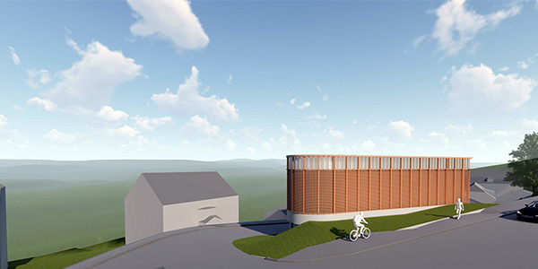 Statkraft Varme Byåsen trykkskille, foreløpig skisse v/ Plan Arkitekter.